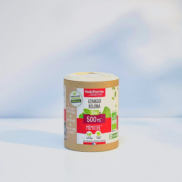 Ginkgo Biloba 400 Gélules – Dosage 500mg, Enveloppe 100% Végétale, Sans OGM, Fabriqué En France, Complément Alimentaire